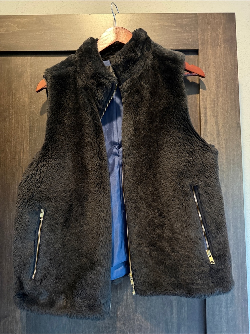 J. Crew Black Faux Fur Zip-Front Vest